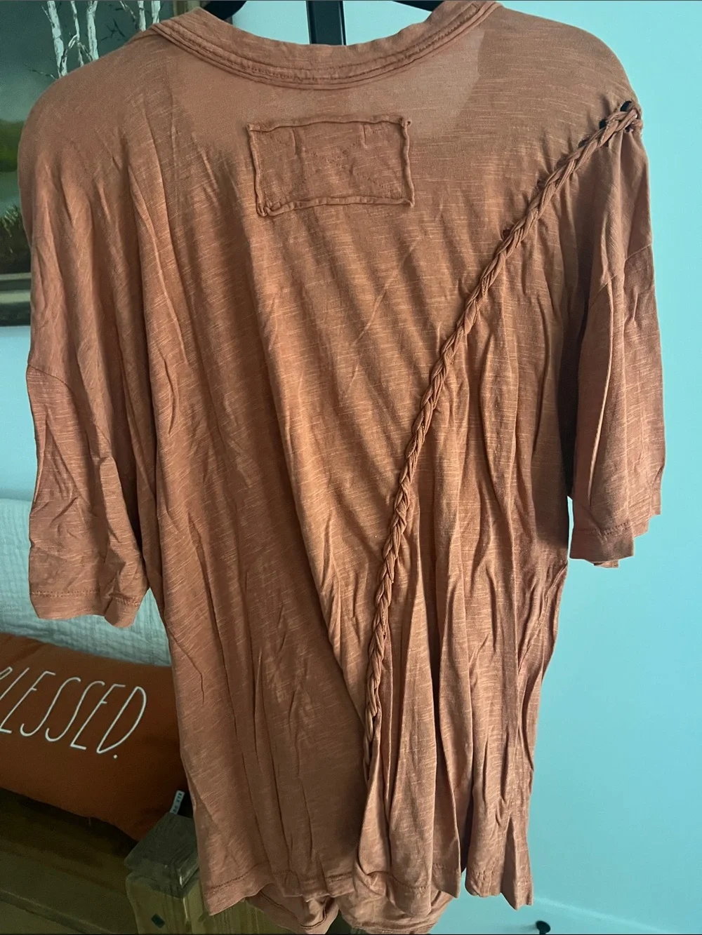 Free People Braided-Seam Oversized Tee in Rust